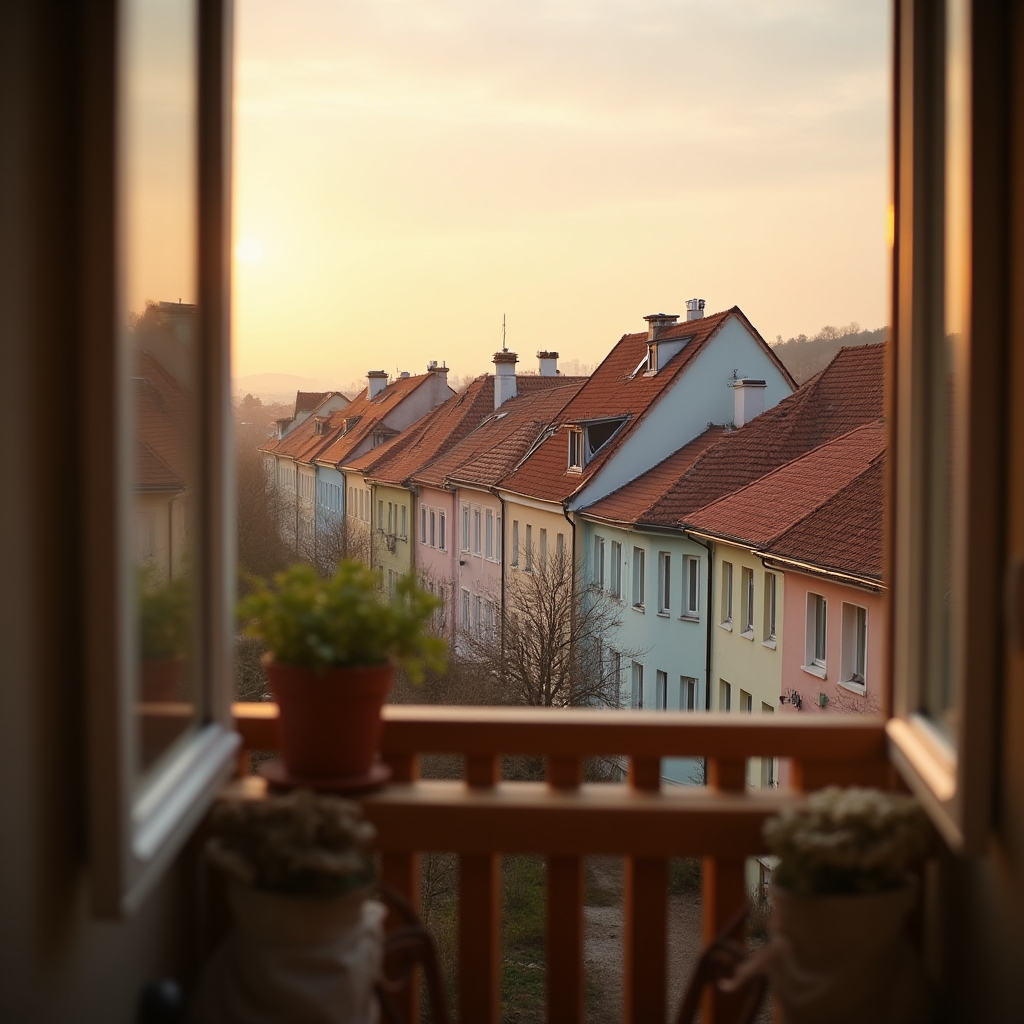 Blick von einem Wohnungsbalkon über Dächer einer österreichischen Stadt